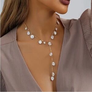 NEW 18K Gold Plated Freshwater Pearl Lariat Y-Necklace